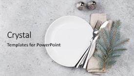  Presentation with table setting - Theme having setting with empty plate silverware background and a light gray colored foreground