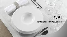  Presentation with table setting - Cool new PPT layouts with setting with plates and cutlery backdrop and a light gray colored foreground