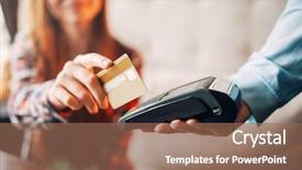  Presentation with credit card - Beautiful presentation featuring settlement - young woman paying with credit backdrop and a coral colored foreground