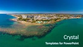  Presentation with city of chicago aerial view - Slides featuring aerial drone view of settlement background and a ocean colored foreground