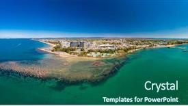  Presentation with drone - Theme consisting of aerial drone view of settlement background and a ocean colored foreground