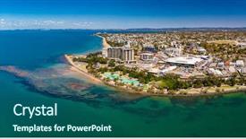  Presentation with drone - Cool new PPT theme with aerial drone view of settlement backdrop and a ocean colored foreground