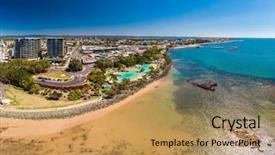  Presentation with drone - Slides enhanced with aerial drone view of settlement background and a coral colored foreground