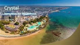  Presentation with lagoon - Beautiful slides featuring aerial drone view of settlement backdrop and a ocean colored foreground