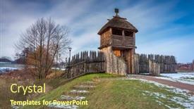  Presentation with trade - Cool new presentation theme with settlement-of-trade-factory backdrop and a tawny brown colored foreground