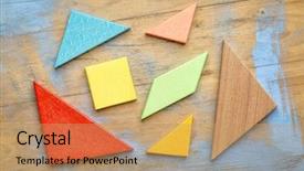  Presentation with triangle - Audience pleasing slide set consisting of triangle square - seven colorful tangram wooden pieces backdrop and a coral colored foreground