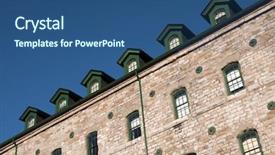  Presentation with green building - Presentation enhanced with seven green attic windows atop an old stone industrial building background and a ocean colored foreground