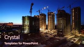  Presentation with under construction - Slides having seven high buildings under construction background and a wine colored foreground