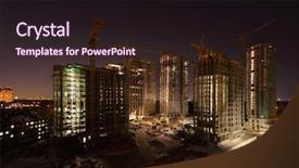  Presentation with under construction - Cool new PPT theme with seven high buildings under construction backdrop and a wine colored foreground