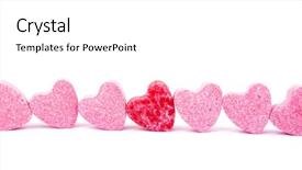  Presentation with loving hearts love heart candy - Audience pleasing slides consisting of seven sweet hearts in row backdrop and a white colored foreground