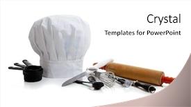  Presentation with baking utensils - Colorful PPT theme enhanced with a chef's hat backdrop and a white colored foreground