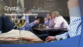  Presentation with customers - PPT theme consisting of several customers having a discussion in a bar background and a dark gray colored foreground