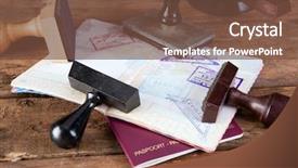  Presentation with stamps - Cool new PPT theme with several customs stamps lying backdrop and a tawny brown colored foreground