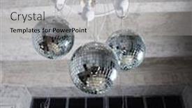  Presentation with disco balls - Theme having several-disco-balls-hanging-under background and a light gray colored foreground