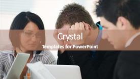  Presentation with new ideas - Colorful PPT layouts enhanced with several employees discussing new ideas in groups at meeting backdrop and a coral colored foreground