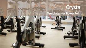  Presentation with physical fitness education - PPT layouts having several fitness bicycles for visitors background and a  colored foreground