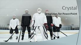  Presentation with ice rink - Amazing PPT layouts having several-hockey-players backdrop and a light gray colored foreground