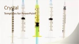  Presentation with needles - Beautiful presentation featuring several hypodermic needles on white background backdrop and a sky blue colored foreground