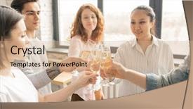  Presentation with flutes - Slide set having several intercultural teenagers clinking background and a coral colored foreground