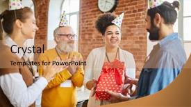  Presentation with managers - Theme featuring several office managers making birthday background and a coral colored foreground