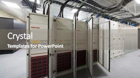  Presentation with server room - Slide deck having several outdoor telecom racks background and a gray colored foreground