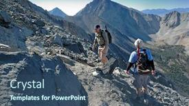  Presentation with rocky - Presentation theme with several people climbing along rocky ridge on a trail background and a ocean colored foreground
