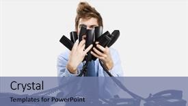  Presentation with office ergonomics man worker exercising - PPT layouts with several phones at the same background and a seafoam green colored foreground