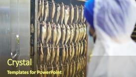  Presentation with fish processing - Cool new presentation theme with several rows of smoked fish backdrop and a tawny brown colored foreground