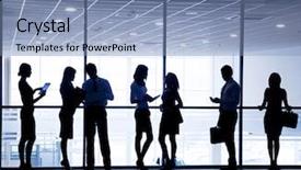  Presentation with background - Theme with several silhouettes of businesspeople interacting background and a teal colored foreground