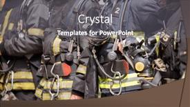  Presentation with firefighters - Slides having several standing firefighters in special suits and gas masks background and a gray colored foreground
