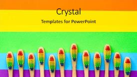  Presentation with bottom up - Slide set featuring several toothbrushes located on bottom background and a light gray colored foreground