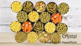  Presentation with wood rustic - Amazing slides having several varieties of opened cans backdrop and a yellow colored foreground