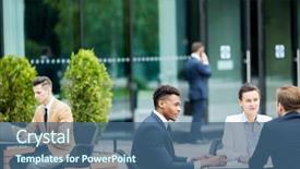  Presentation with intercultural - Presentation design having several young intercultural business people background and a ocean colored foreground