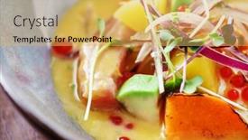  Presentation with mango - Theme featuring sevice with salmon and mango background and a yellow colored foreground