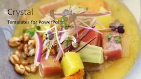  Presentation with mango - Slide deck featuring sevice with salmon and mango background and a yellow colored foreground