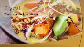  Presentation with mango - Audience pleasing presentation consisting of sevice with salmon and mango backdrop and a yellow colored foreground