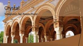  Presentation with espana - Audience pleasing PPT layouts consisting of sevilla plaza de espana arcade backdrop and a coral colored foreground