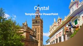  Presentation with public - Colorful slide set enhanced with giralda tower of sevilla andalusia backdrop and a teal colored foreground