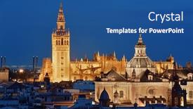  Presentation with saint - PPT theme having seville-night-rooftop-view background and a ocean colored foreground