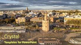  Presentation with old buildings - Slide set enhanced with seville-old-town-with-torre background and a  colored foreground