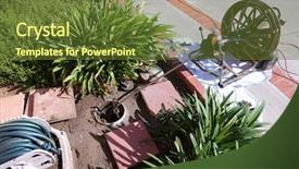  Presentation with drain - PPT theme featuring sewage - unidentifiable plumber unclogs a sewer background and a tawny brown colored foreground