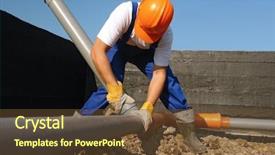  Presentation with house foundation - Slide set with sewage pipes in house foundation background and a tawny brown colored foreground