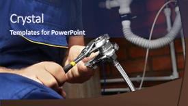  Presentation with flexible - Amazing theme having sewarage water - hands of plumber connecting pipe backdrop and a ocean colored foreground