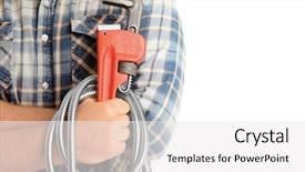  Presentation with flexible - Slides enhanced with sewarage water - man with pipe wrench background and a white colored foreground