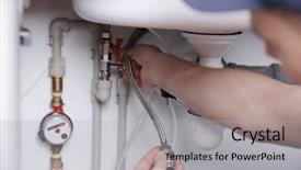  Presentation with water pipes - Presentation design featuring sewarage water - plumber repairing sink pipes background and a light gray colored foreground