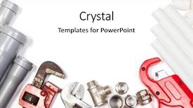  Presentation with plumbing - Beautiful presentation theme featuring sewarage water - plumbing tool pipes and fittings backdrop and a white colored foreground