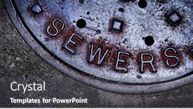  Presentation with sewer - Slide deck with sewer-manhole-cover-maintenance-iron background and a dark gray colored foreground
