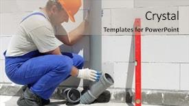  Presentation with sewer pipes - Presentation theme consisting of sewer pipelines - plumber assembling pvc sewage pipes background and a mint green colored foreground