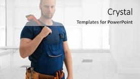  Presentation with pipe - Slide deck with sewerage - handsome plumber with pipe wrench background and a white colored foreground