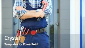  Presentation with hvac pipe - Amazing PPT theme having sewerage - plumber with pipe wrench backdrop and a ocean colored foreground